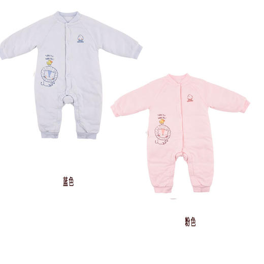 棉果果秋冬季有机棉纱男童女童夹棉对开哈衣连体衣连身衣M401722819629 商品图0