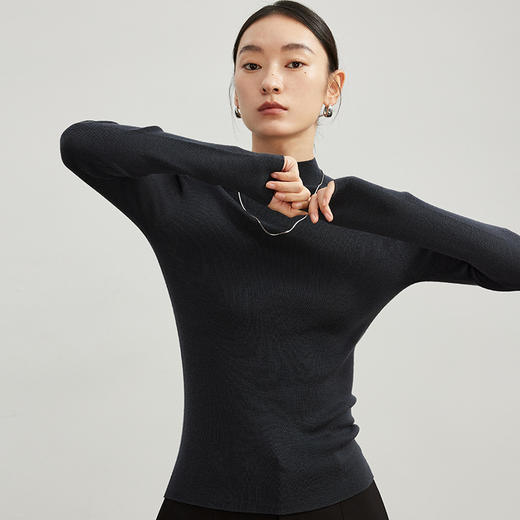 新澳100精纺羊毛衫无缝一体针织衫女2024早秋长袖半高领打底衫女 商品图1