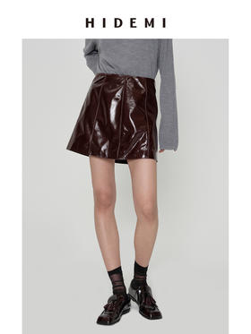 HIDEMI 进口激光涂层裂纹感羊皮极简显瘦a字短裙半裙皮裙