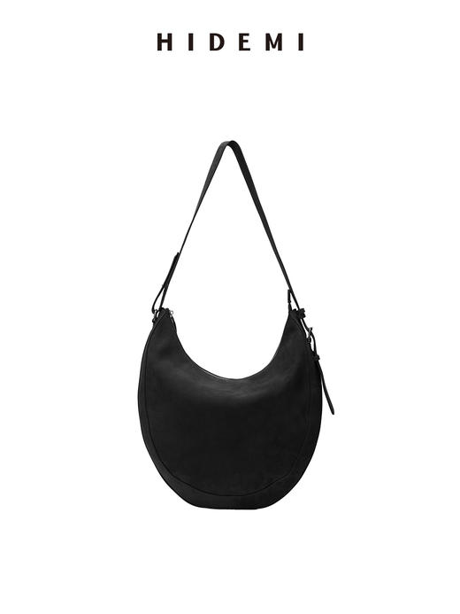 HIDEMI 【辛芷蕾同款】进口磨砂荔枝牛皮经典半月形可调节肩带式马蹄包 做旧黑/雾霾灰/卡其色 商品图14