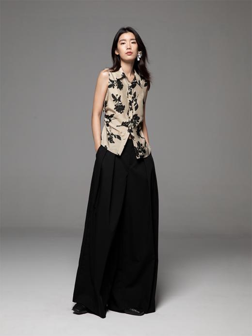 LIYIHAN「原野」24新中式静奢高级感水墨设计V领无袖设计衬衫女 商品图1