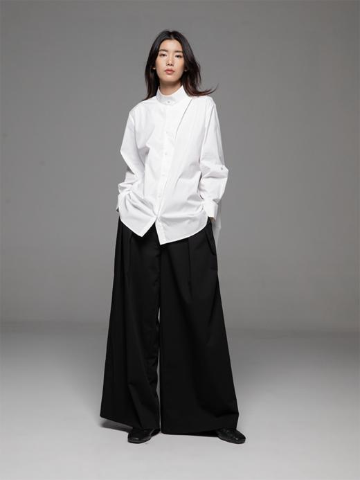 LIYIHAN 白色百搭设计感立领搭片衬衫防晒防皱圆领女解构小众衬衣 商品图1