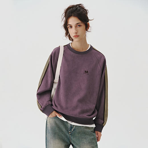 714street麂皮绒织带美式复古卫衣男女同款套装2024秋季新款上衣 商品图3