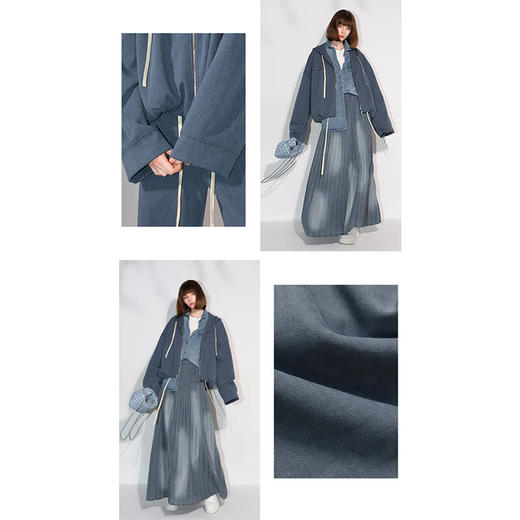 COCOBELLA抽褶蝙蝠袖短外套休闲连帽炒色花纱拉链卫衣SC3013 商品图3