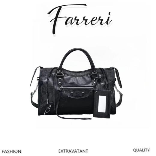 B家 柳钉装饰 皮革羊皮 单肩包手提包 女款黑色 商品图0