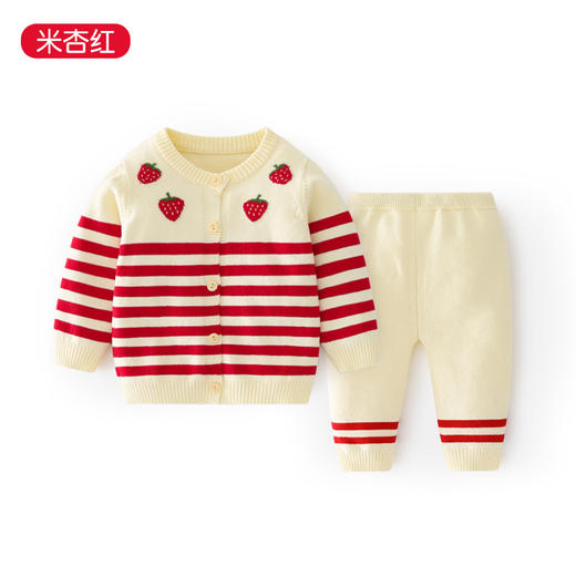 【小草莓针织套装 亲肤舒适百搭】新款精梳棉A类保暖婴儿分体套装春秋男女通用婴儿毛衣开衫两件套 商品图5