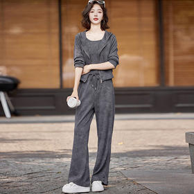 休闲时尚宽松洋气，减龄连帽卫衣吊带阔腿裤三件套套装HR-CPYY8088