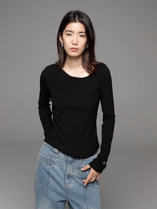 LIYIHAN24不规则上衣豌豆领打底衫春秋女修身内搭长袖t恤秋设计感 商品图2