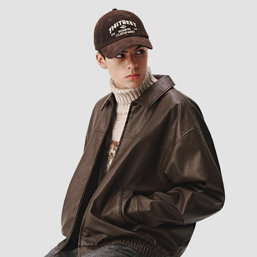 714street美式复古黑色皮衣外套男女同款2024秋新款短款宽松夹克 商品图4