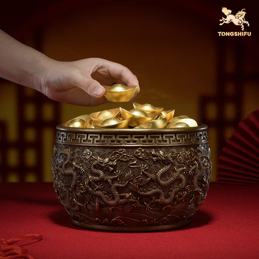 铜师傅《九龙聚宝盆》客厅桌面铜摆件 家居装饰工艺品 开业礼物 商品图4