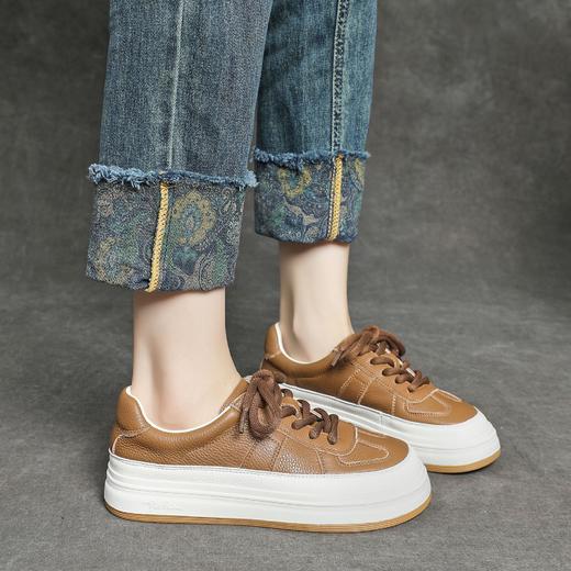 YU 2288头层牛皮厚底板鞋休闲松糕鞋透气 商品图1