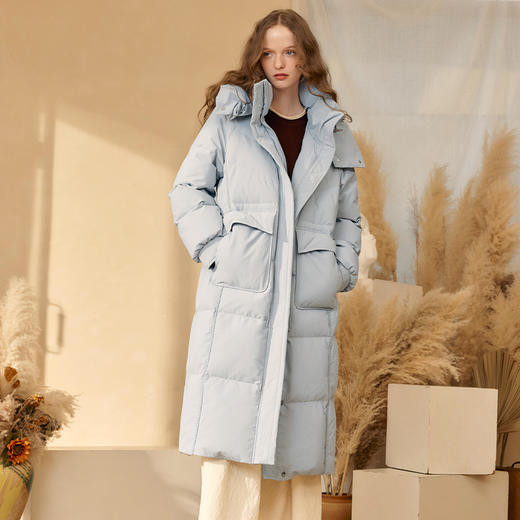 【暖冬内购】两三事银河九天2024冬季新款休闲大口袋长款连帽羽绒服女宽松 商品图1