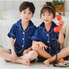 【萌娃休闲睡衣，面料舒适，可爱设计】高密仿真丝 秋季长袖长裤四季款 儿童夏季睡衣短袖短裤 小翻领纯色可爱 中小童家居服简约-QQ 商品缩略图0
