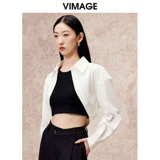VIMAGE纬漫纪秋季新款时尚气质显瘦斗篷设计简约百搭短衬衫V2209805 商品图5