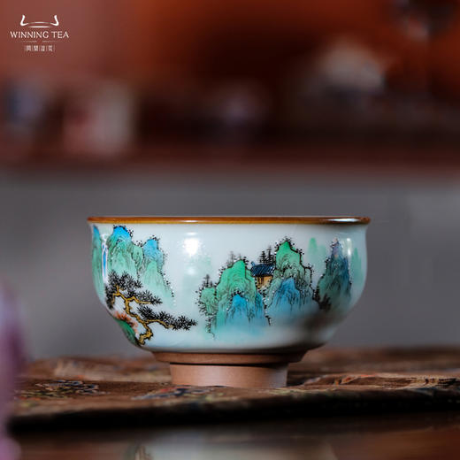 问鼎汝瓷鼎峰系列月白闲意杯（青绿山水） 商品图0