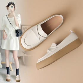 ZHR厚底乐福鞋2024新款软底白色小皮鞋女士一脚蹬单鞋休闲小白鞋