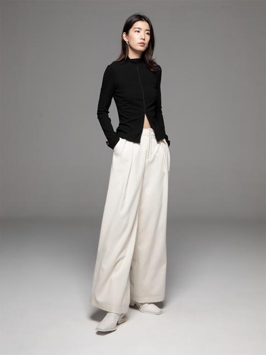 LIYIHAN 24秋设计感开叉修身上衣橄榄果绿色中领针织女24冬新款 商品图5