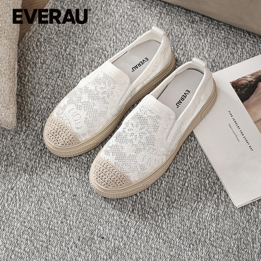 EVERAU春夏新款蕾丝花朵镂空渔夫鞋女鞋板鞋休闲鞋EA7054 商品图2