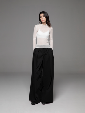 LIYIHAN金银丝纱网罩衫上衣女薄款半透明毛衫针织衫圆领长袖修身