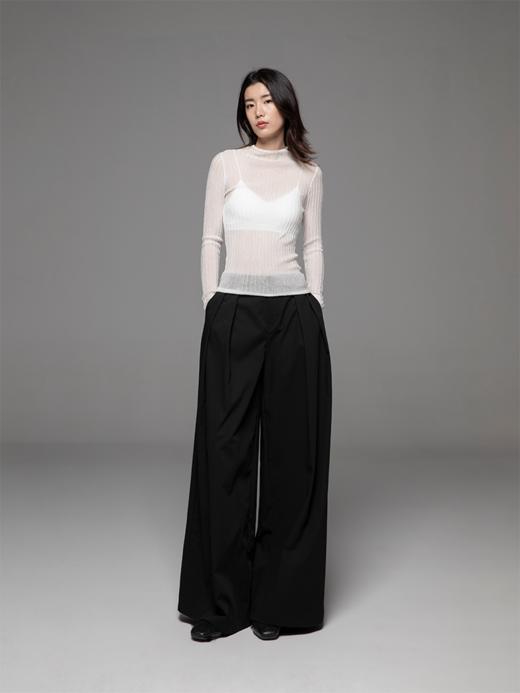 LIYIHAN金银丝纱网罩衫上衣女薄款半透明毛衫针织衫圆领长袖修身 商品图0