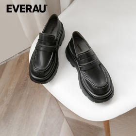 EVERAU厚底经典学院风柔软小羊皮一鞋两穿时尚乐福女鞋EA7067