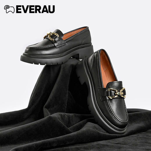 EVERAU复古经典楦型新品厚底乐福柔软牛皮乐福舒适好穿单鞋EA7032 商品图1