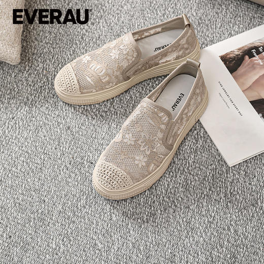 EVERAU春夏新款蕾丝花朵镂空渔夫鞋女鞋板鞋休闲鞋EA7054 商品图1