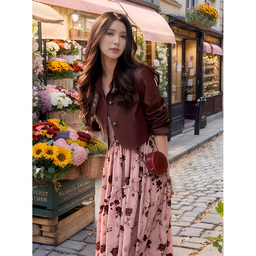 9/7奢姿大码女装2024秋季减龄碎花皮衣吊带裙两件套胖妹妹时尚套装9943991277 商品图1