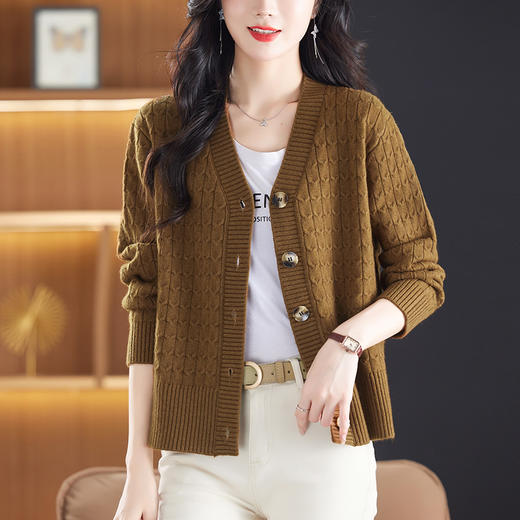 CC-26-8135针织衫开衫女宽松大码休闲红色春秋外搭短款毛衣外套女 商品图2