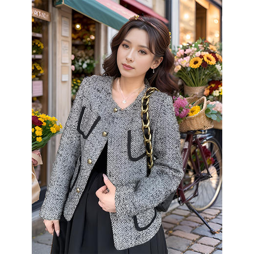 9/8奢姿大码女装2024秋季小香风外套连衣裙两件套胖妹妹时尚拼接套装9943991303 商品图2