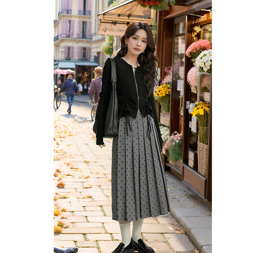 9/7奢姿大码女装2024秋季减龄波点百褶半身裙胖妹妹时尚百搭简约裙子9943434056 商品图2