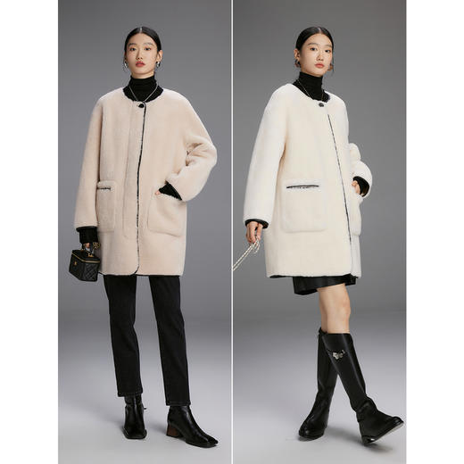 棉仓346666002-贵气MIU风 羊羔毛外套女冬季新款中长款小香风颗粒羊毛外套(货号:346666002) 商品图3