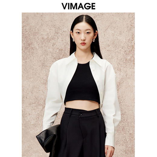 VIMAGE纬漫纪秋季新款时尚气质显瘦斗篷设计简约百搭短衬衫V2209805 商品图0