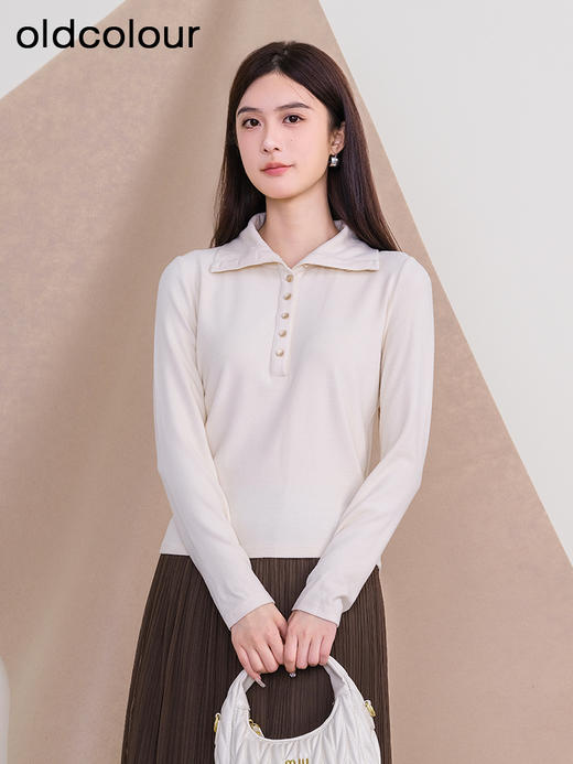 oldcolour欧珂冬季新款时尚翻领休闲修身舒适长袖T恤P410203A1 商品图1