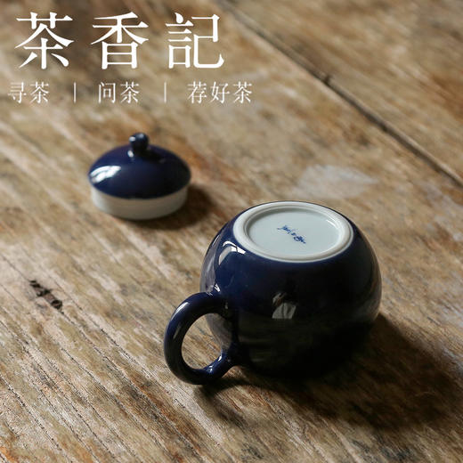 茶香记 南山夏宝石蓝龙蛋壶（小巧款）100ml古法制瓷霁蓝釉泡茶壶 商品图3
