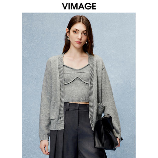 VIMAGE纬漫纪时尚显瘦针织开衫背心两件套秋季新款V2201821 商品图0