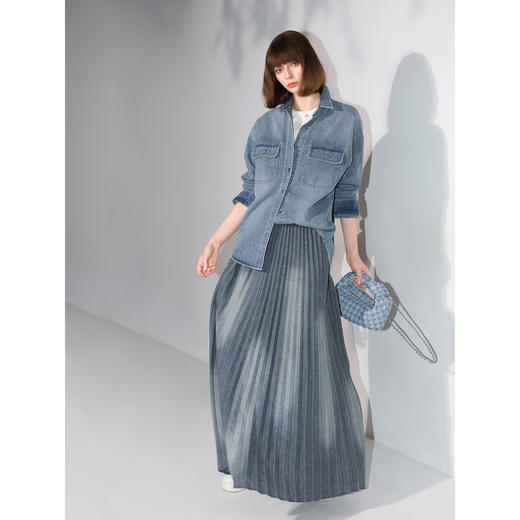 COCOBELLA复古水洗渐变长袖牛仔衬衫女宽松休闲内搭上衣DN60 商品图2