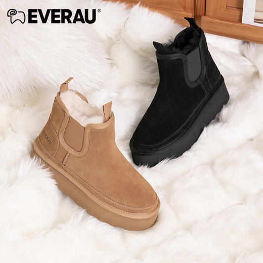 EVERAU小个子女生先穿加厚4cm防水台切尔西女士秋冬雪地靴EA3129 商品图5