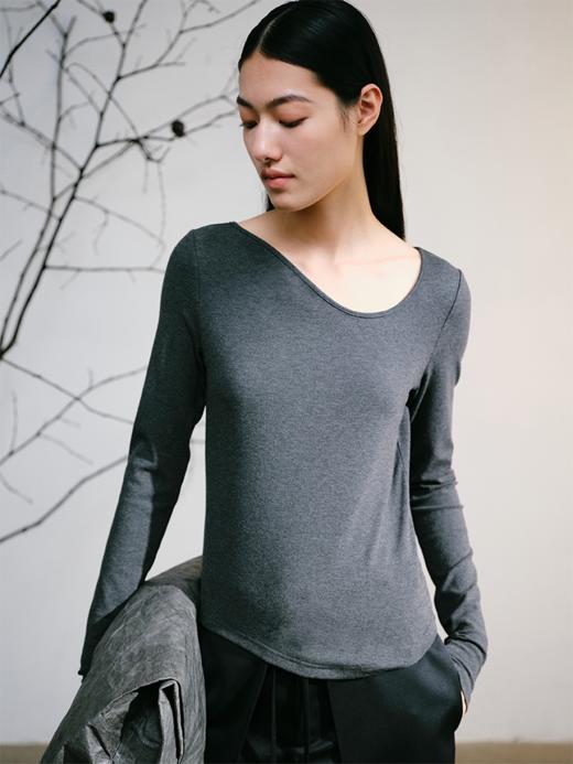 LIYIHAN24不规则上衣豌豆领打底衫春秋女修身内搭长袖t恤秋设计感 商品图0