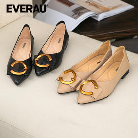 EVERAU尖头C扣圆弧五金复古经典平底女鞋EA7048