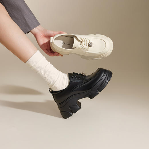 千百度厚底增高JK牛津鞋女秋冬德比鞋小皮鞋漆皮乐福鞋A24480363 商品图1