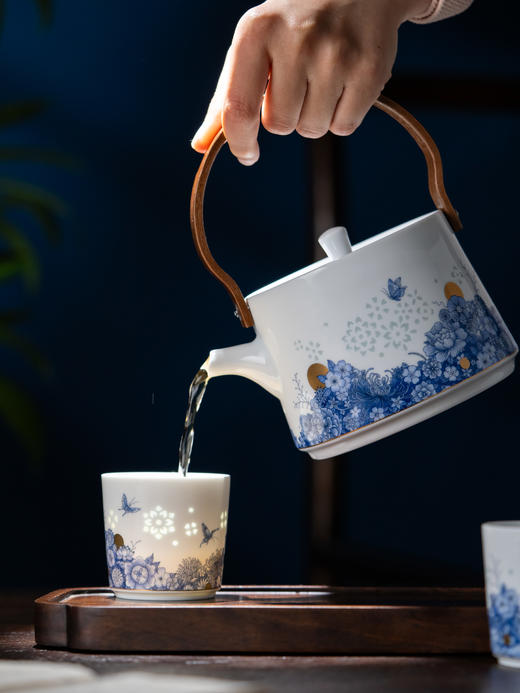 景德镇富玉陶瓷玲珑提梁壶茶具套装家用高端泡茶壶茶杯乔迁伴手礼花漫茶具 商品图4