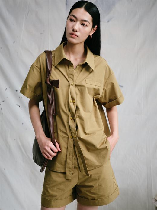 LIYIHAN 24新款女夏秋纯棉短裤OOTD知识分子风翻边短裤 商品图0