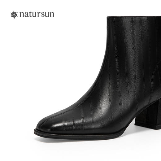 natursun羊皮时装靴秋冬季复古粗跟短靴显瘦气质靴子女鞋N24529166 商品图3