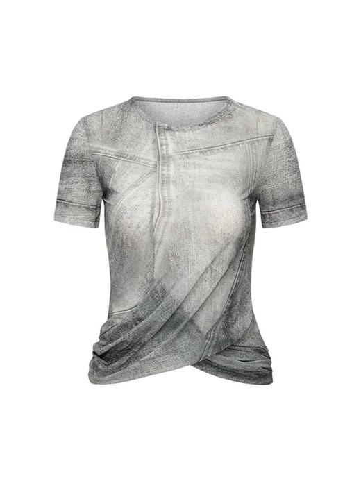 LIYIHAN设计师品牌 2024春夏新款原创简约印花水洗T恤上衣 商品图5