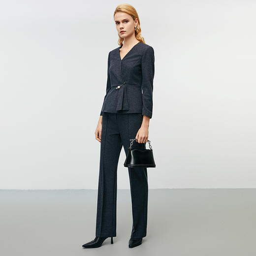 EITIE爱特爱冬季新款精致简约深灰色高腰显瘦直筒毛呢休闲裤8005705 商品图1