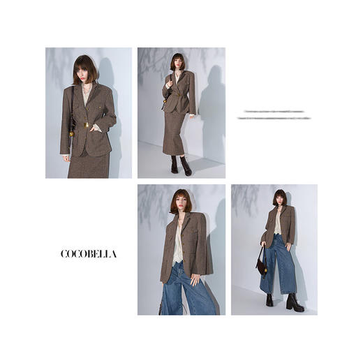 COCOBELLA威尔士格纹毛呢西装外套秋冬通勤多口袋休闲西服SI7020 商品图6