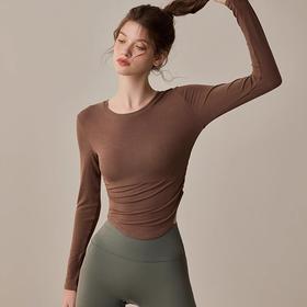 跃牌【周游世界系列】两侧收褶显瘦柔软透气瑜伽运动长袖 TP0754（无胸垫）