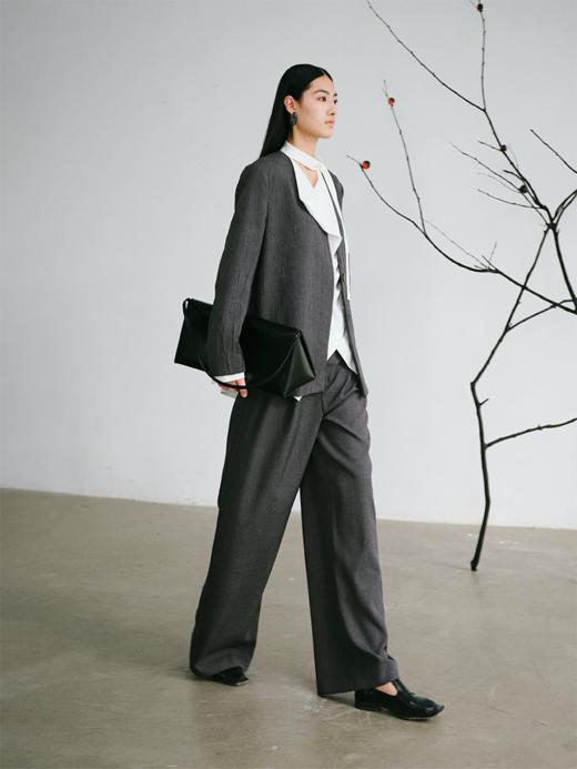 LIYIHAN 24新款螺纹腰阔腿裤设计感透气肌理西服裤子女 商品图1