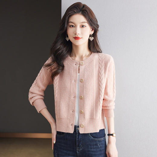 CC-9-6911针织开衫外套女秋装2024新款宽松小个子外搭短款上衣圆领羊毛毛衣 商品图2